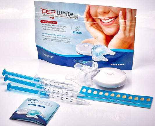 Pepwhite Ultra - Super Strong Teeth Whitening Kit with LED Light (Full LED Kit + Mouth Guard + 3 X Pep White Ultra Whitening Gel