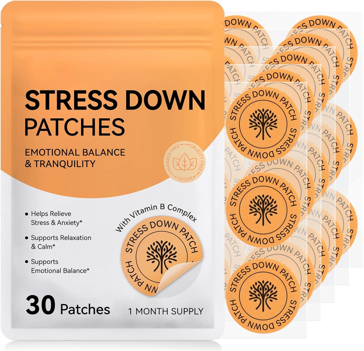 Stress down Patches – Plant-Based Stress & Anxiety Support for Daily Calm, Gentle Botanical Transdermal Patches to Ease Tension, Support Relaxation, Improve Focus & Emotional Balance for Adults