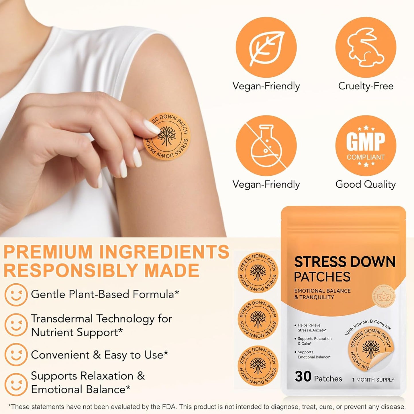Stress down Patches – Plant-Based Stress & Anxiety Support for Daily Calm, Gentle Botanical Transdermal Patches to Ease Tension, Support Relaxation, Improve Focus & Emotional Balance for Adults
