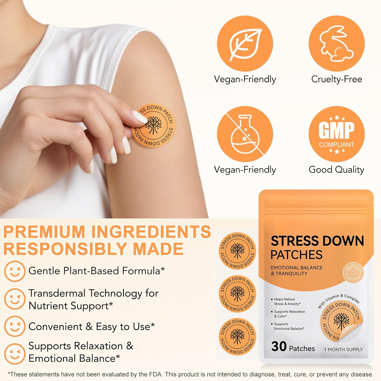 Stress down Patches – Plant-Based Stress & Anxiety Support for Daily Calm, Gentle Botanical Transdermal Patches to Ease Tension, Support Relaxation, Improve Focus & Emotional Balance for Adults