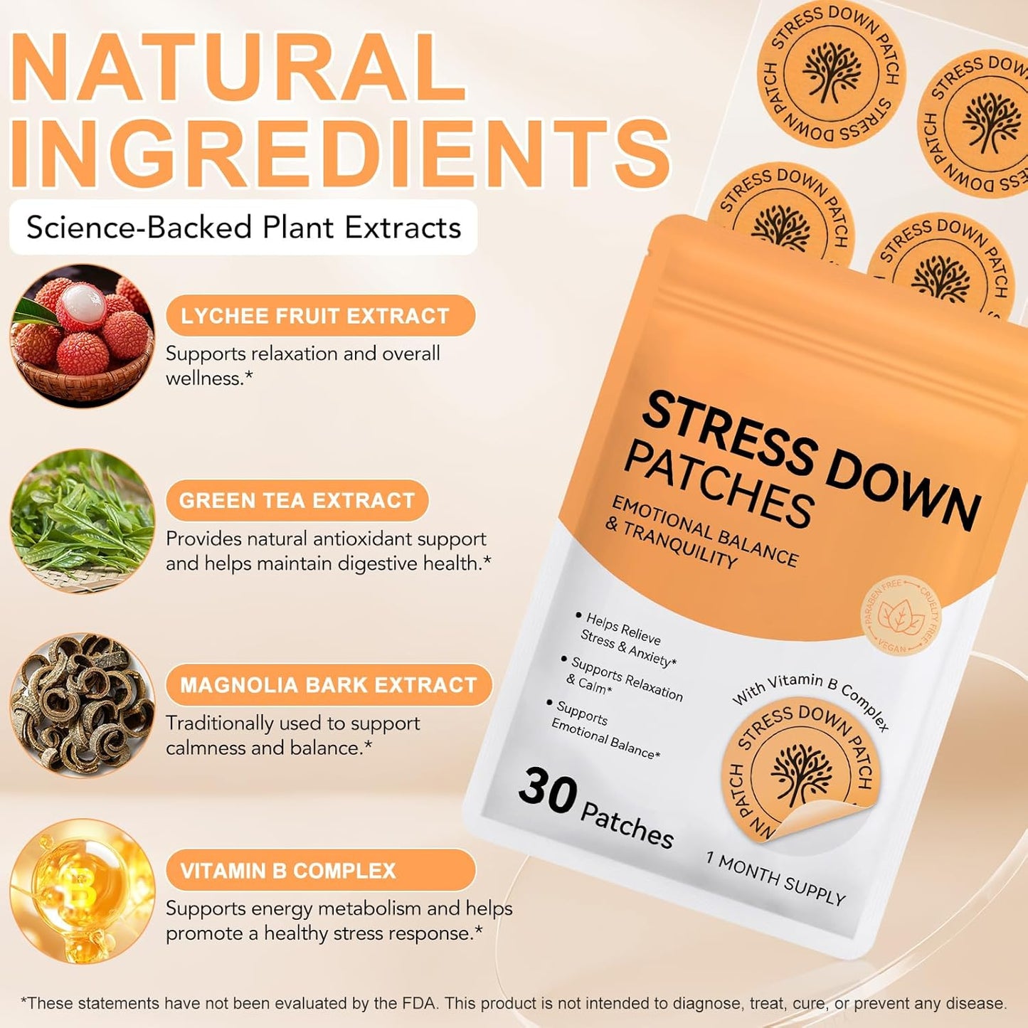 Stress down Patches – Plant-Based Stress & Anxiety Support for Daily Calm, Gentle Botanical Transdermal Patches to Ease Tension, Support Relaxation, Improve Focus & Emotional Balance for Adults
