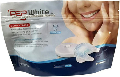 Pepwhite Ultra - Super Strong Teeth Whitening Kit with LED Light (Full LED Kit + Mouth Guard + 3 X Pep White Ultra Whitening Gel